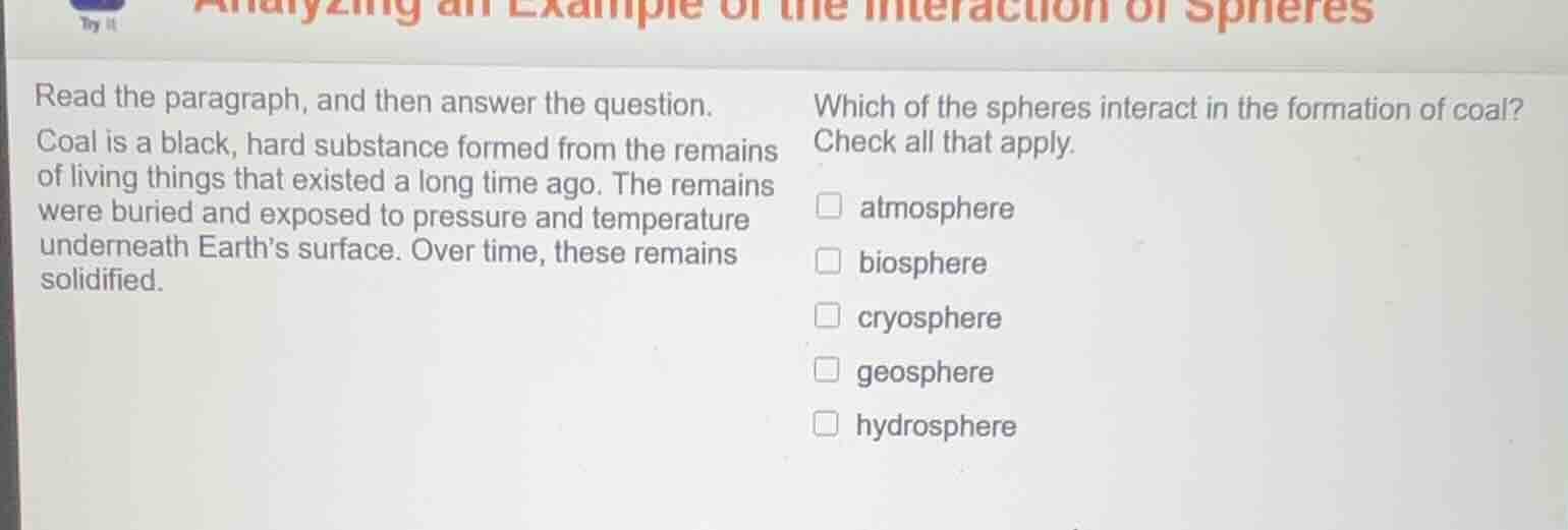 read the paragraph, and then answer the question. coal is a black, hard…
