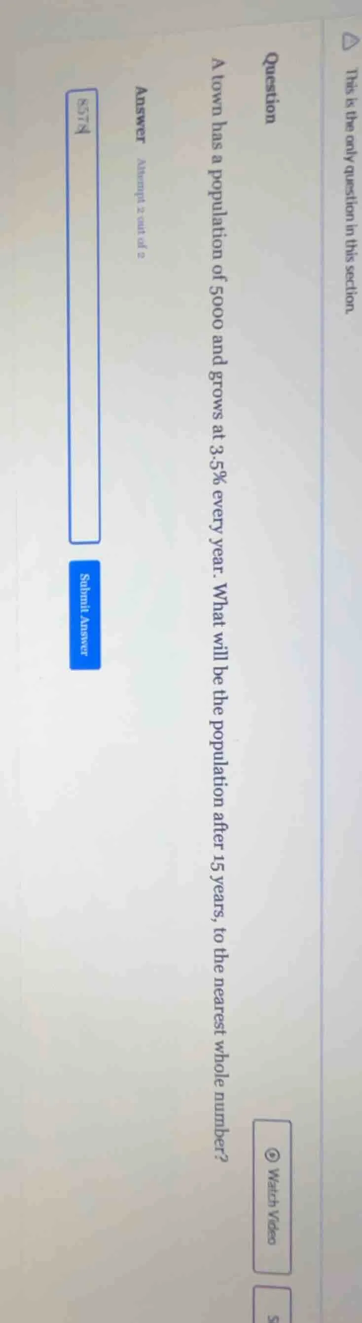 question a town has a population of 5000 and grows at 3.5% every year. …