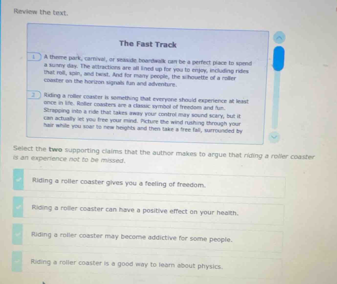 review the text. the fast track 1 a theme park, carnival, or seaside bo…