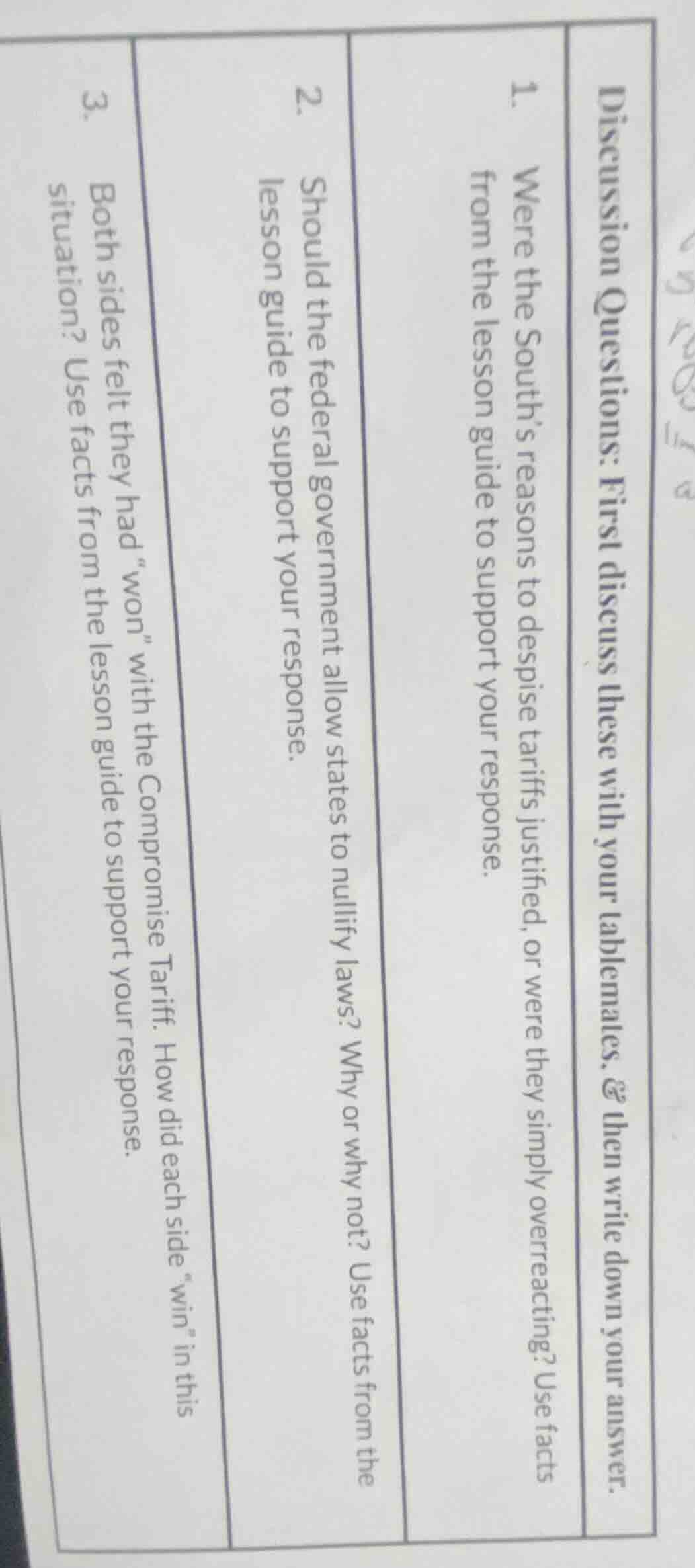 discussion questions: first discuss these with your tablemates, then wr…