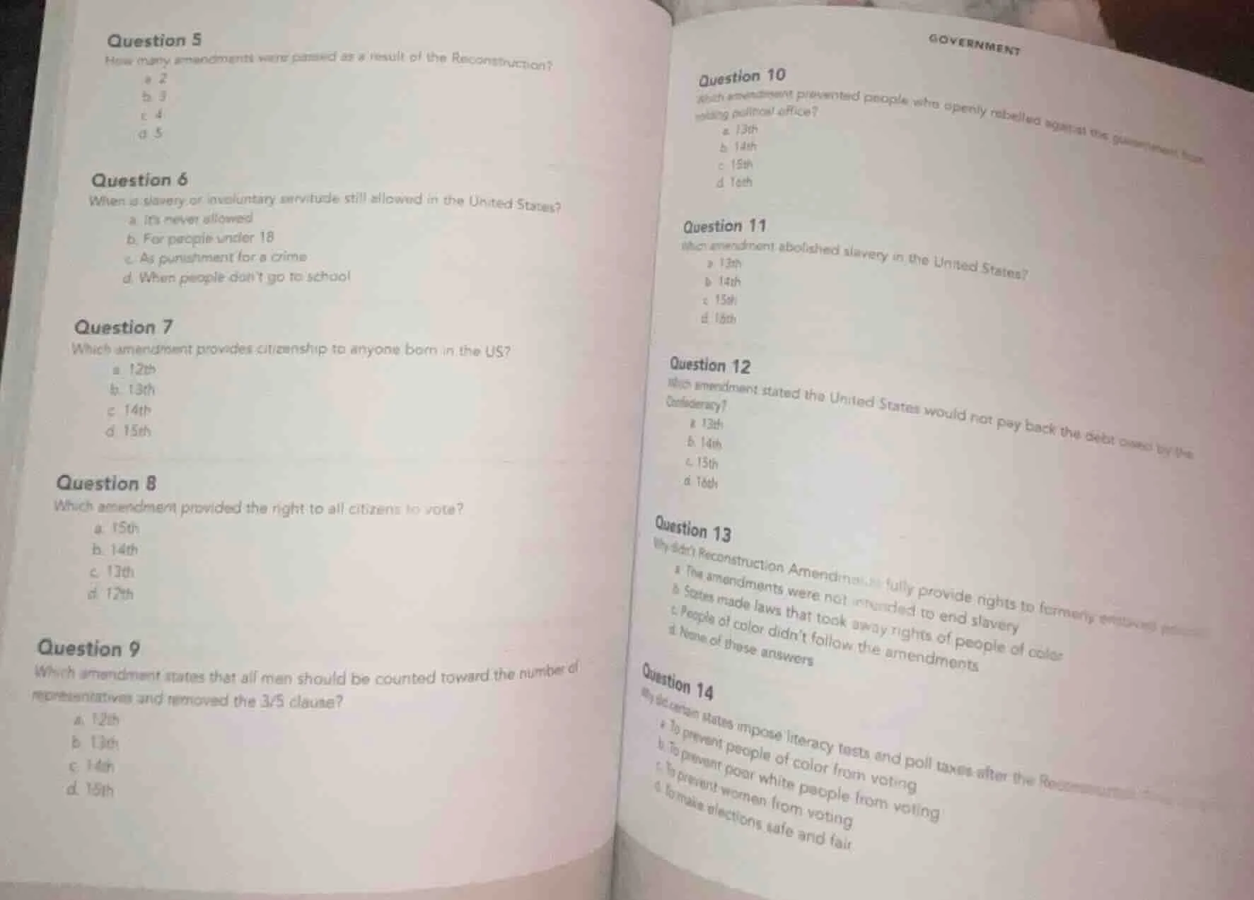 question 5 how many amendments were passed as a result of the reconstru…