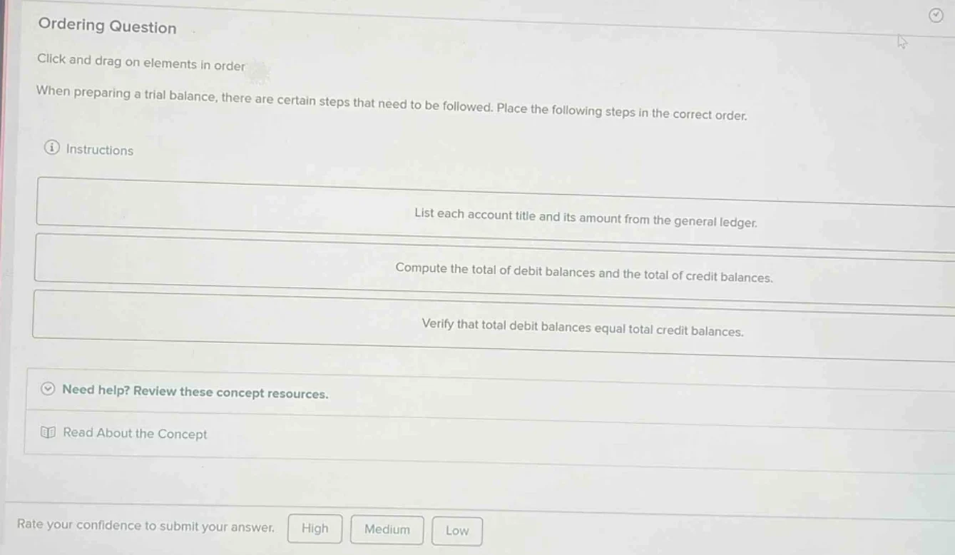 ordering question click and drag on elements in order when preparing a …