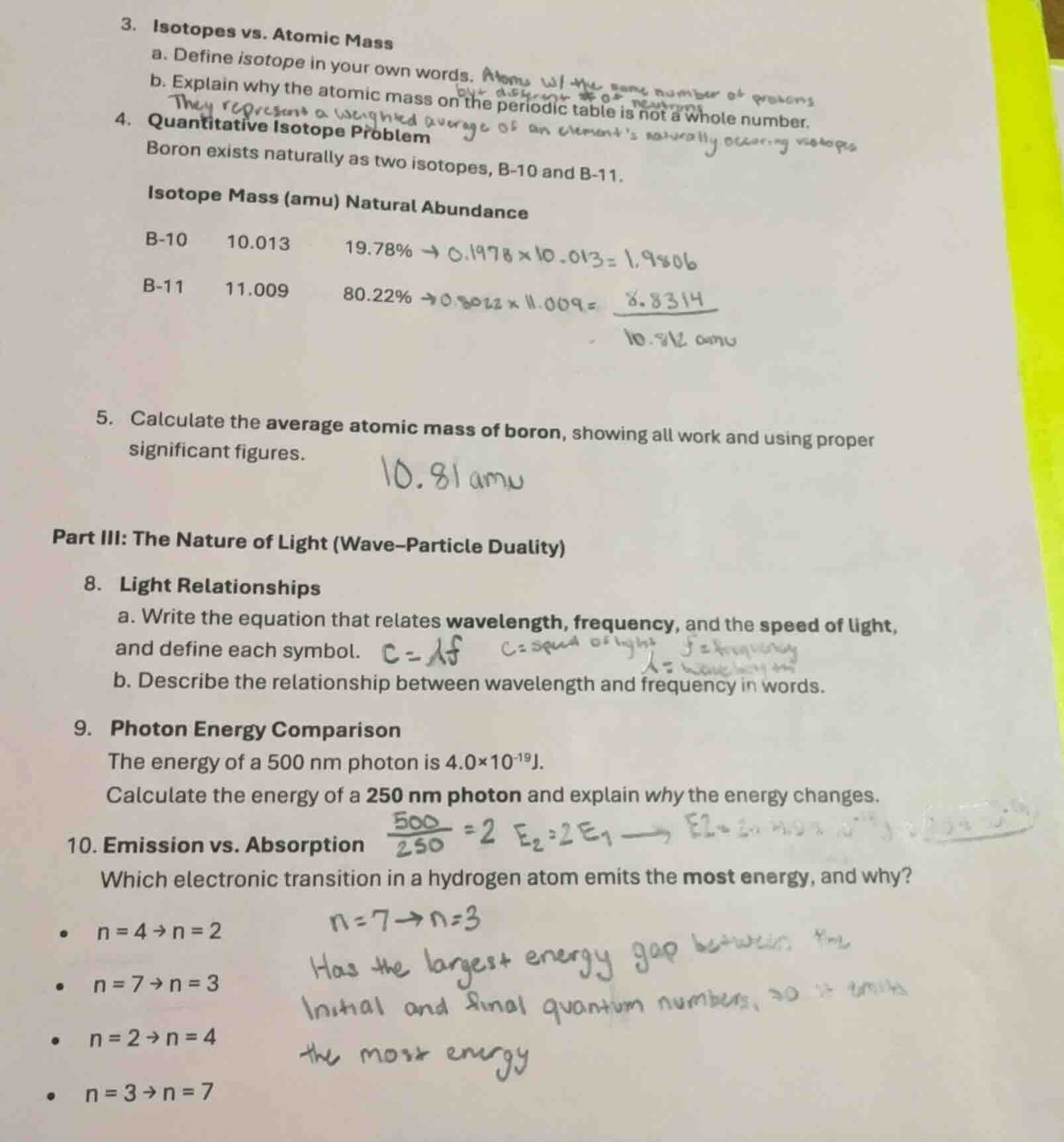 3. isotopes vs. atomic mass a. define isotope in your own words. b. exp…
