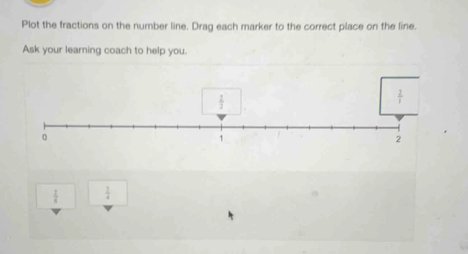 plot the fractions on the number line. drag each marker to the correct …
