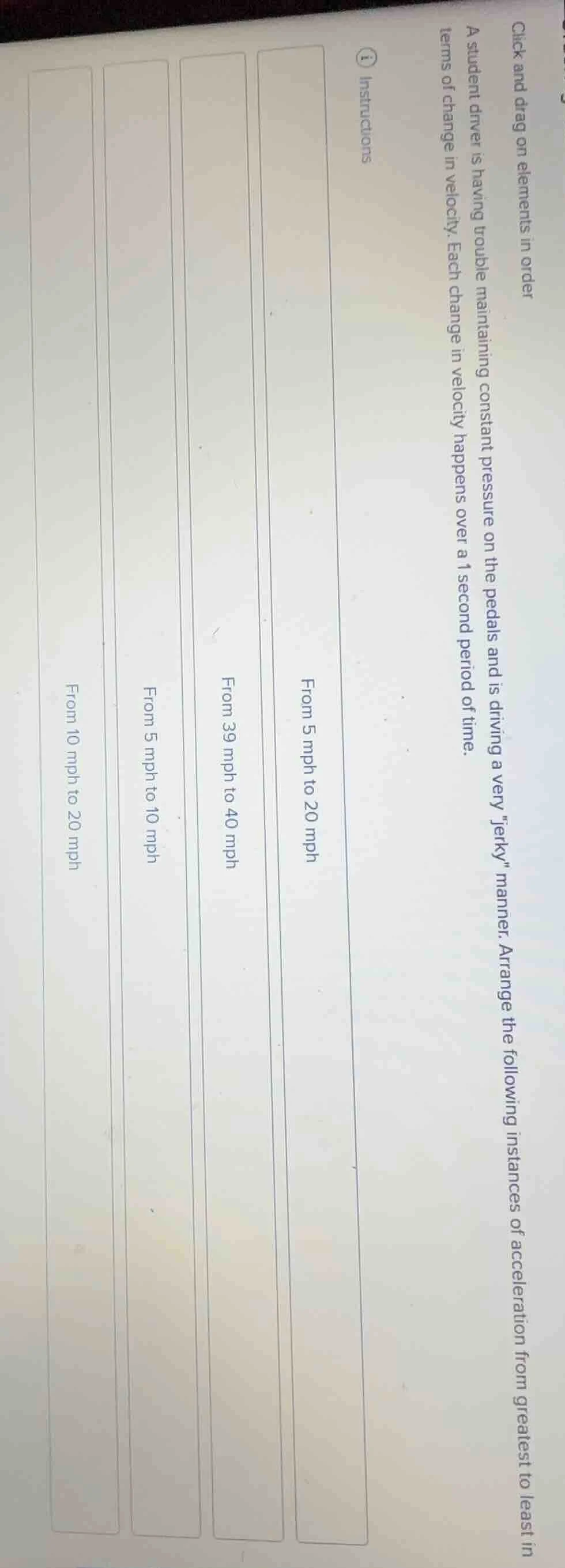 click and drag on elements in order a student driver is having trouble …