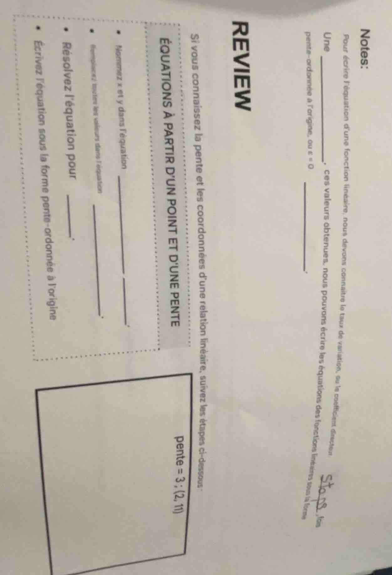 notes: pour écrire l’équation d’une fonction linéaire, nous devons conn…