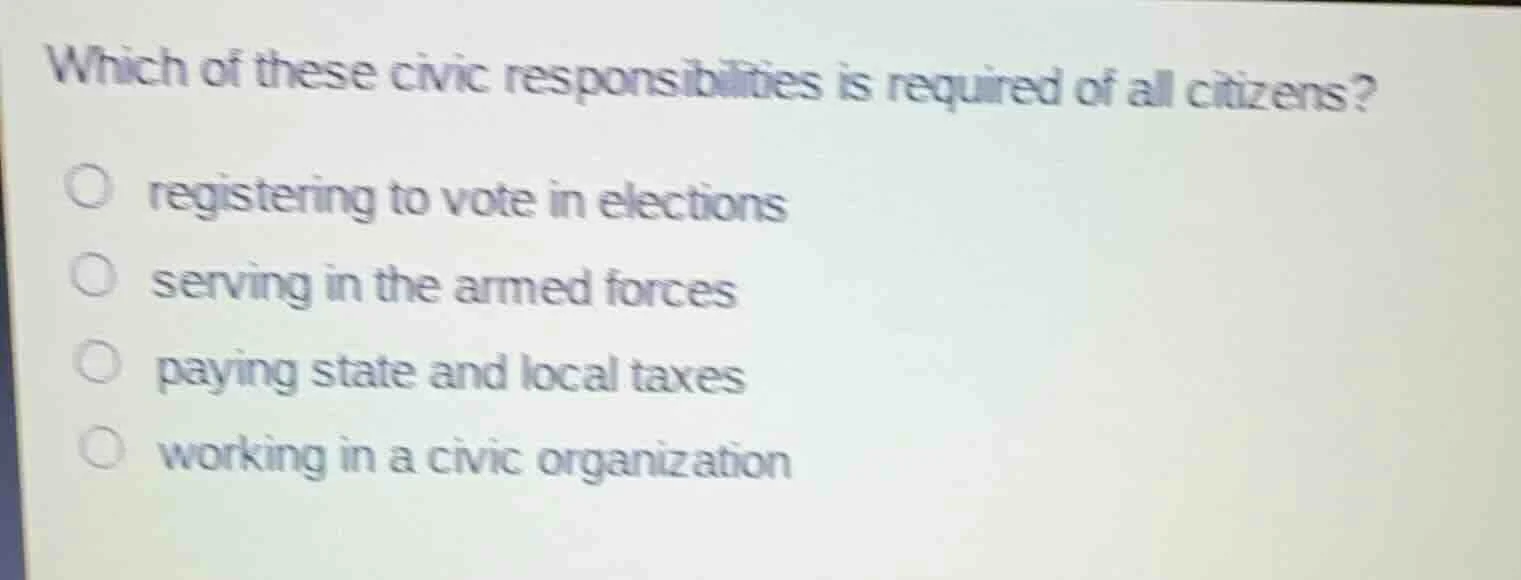 which of these civic responsibilities is required of all citizens? regi…