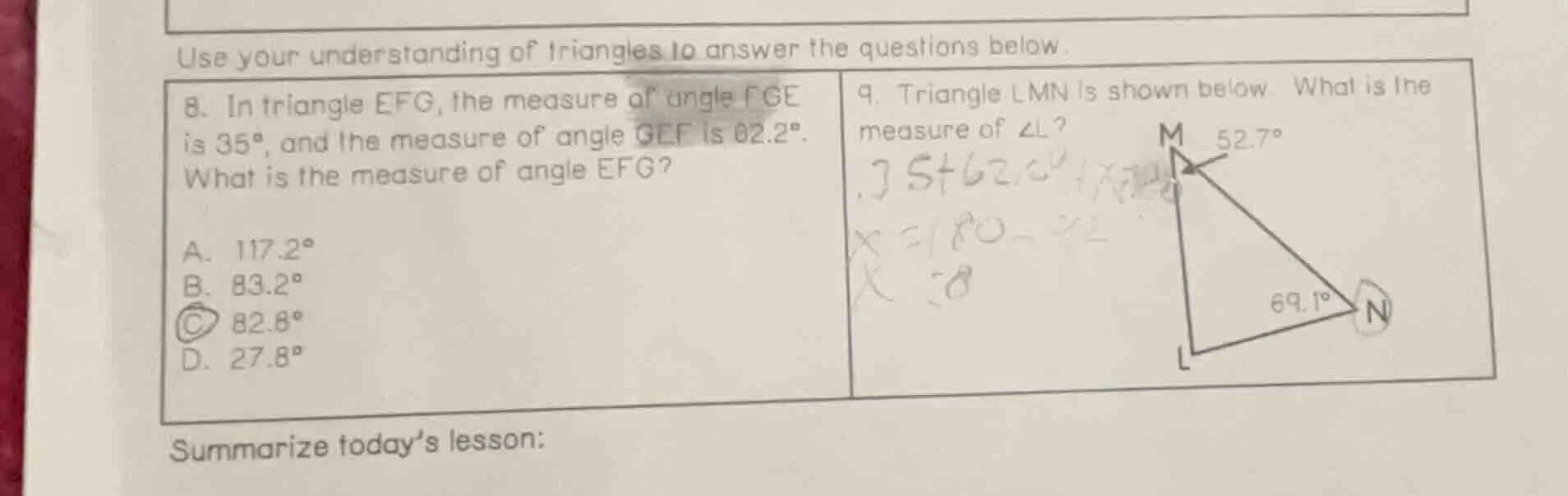 use your understanding of triangles to answer the questions below. 8. i…