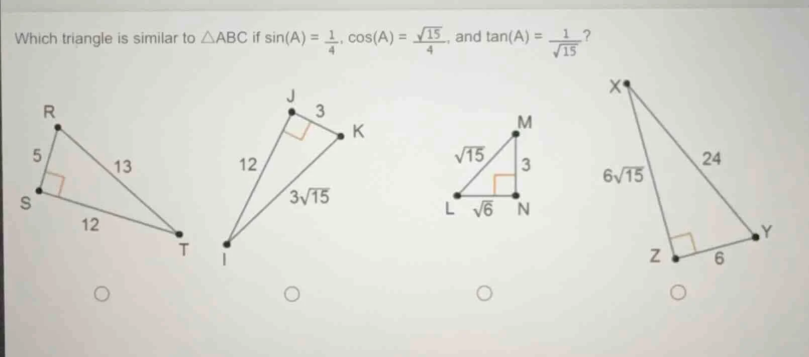 which triangle is similar to $\\triangle abc$ if $\\sin(a) = \\frac{1}{…