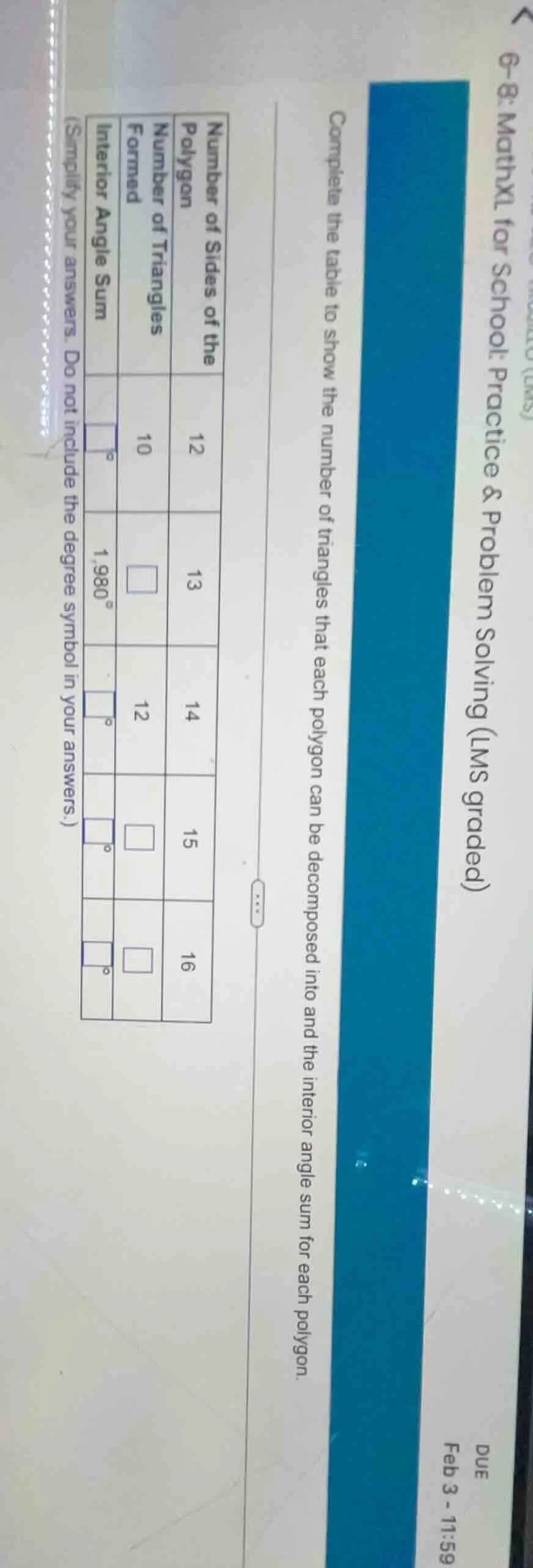 complete the table to show the number of triangles that each polygon ca…