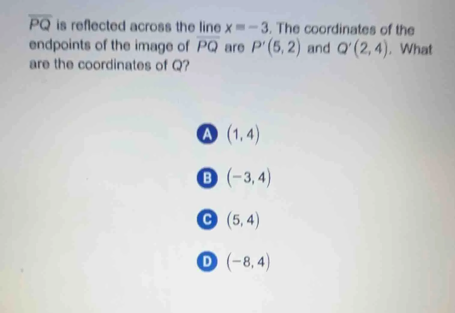$\\overline{pq}$ is reflected across the line $x = -3$. the coordinates…