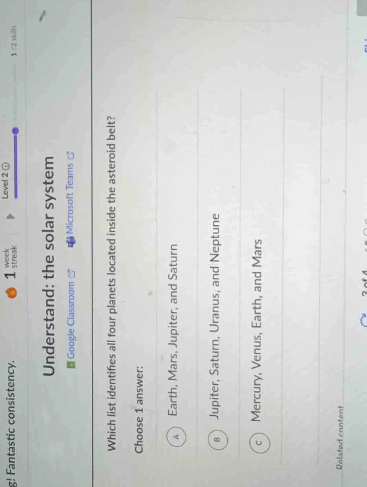 understand: the solar system which list identifies all four planets loc…