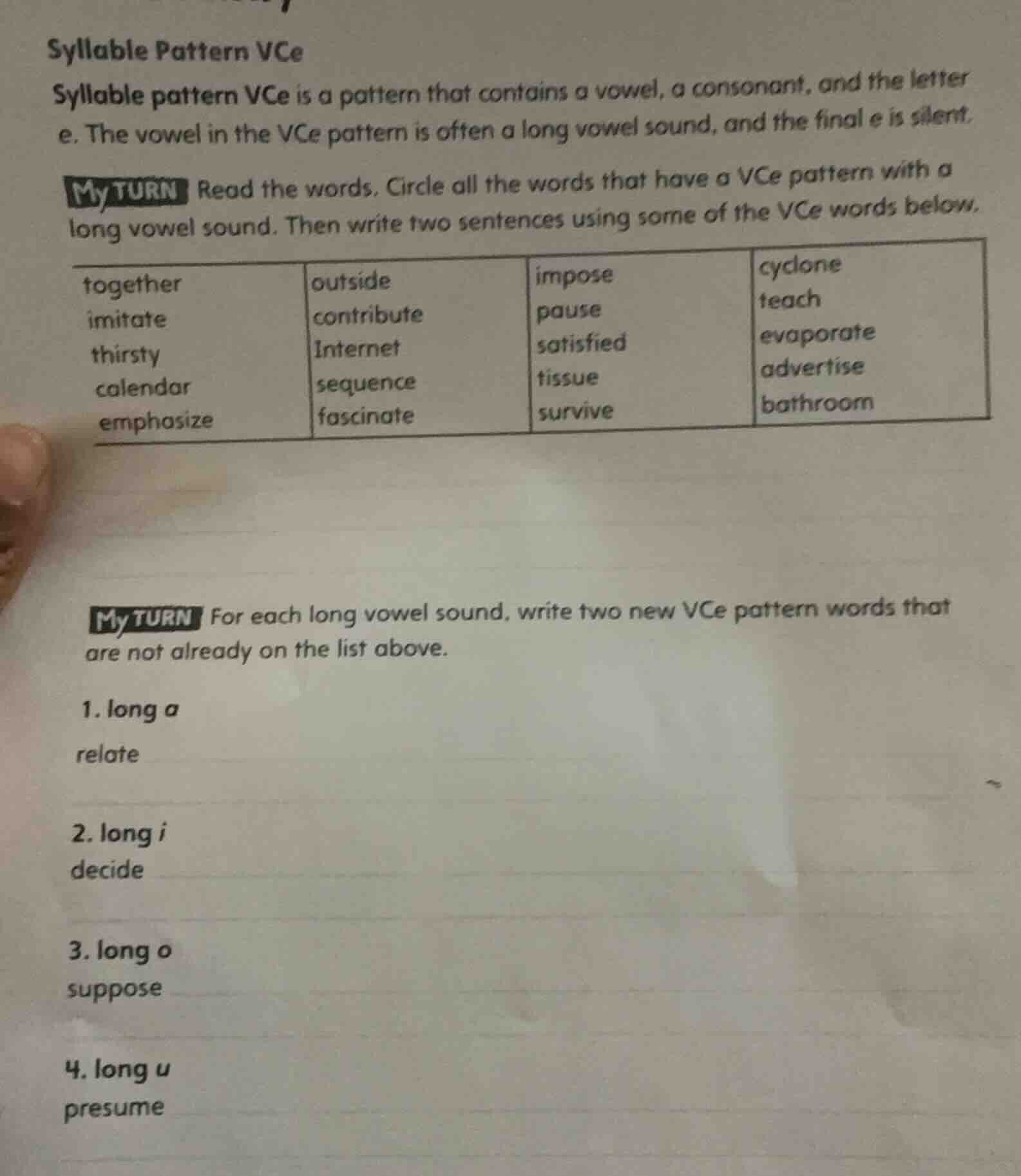 syllable pattern vce syllable pattern vce is a pattern that contains a …