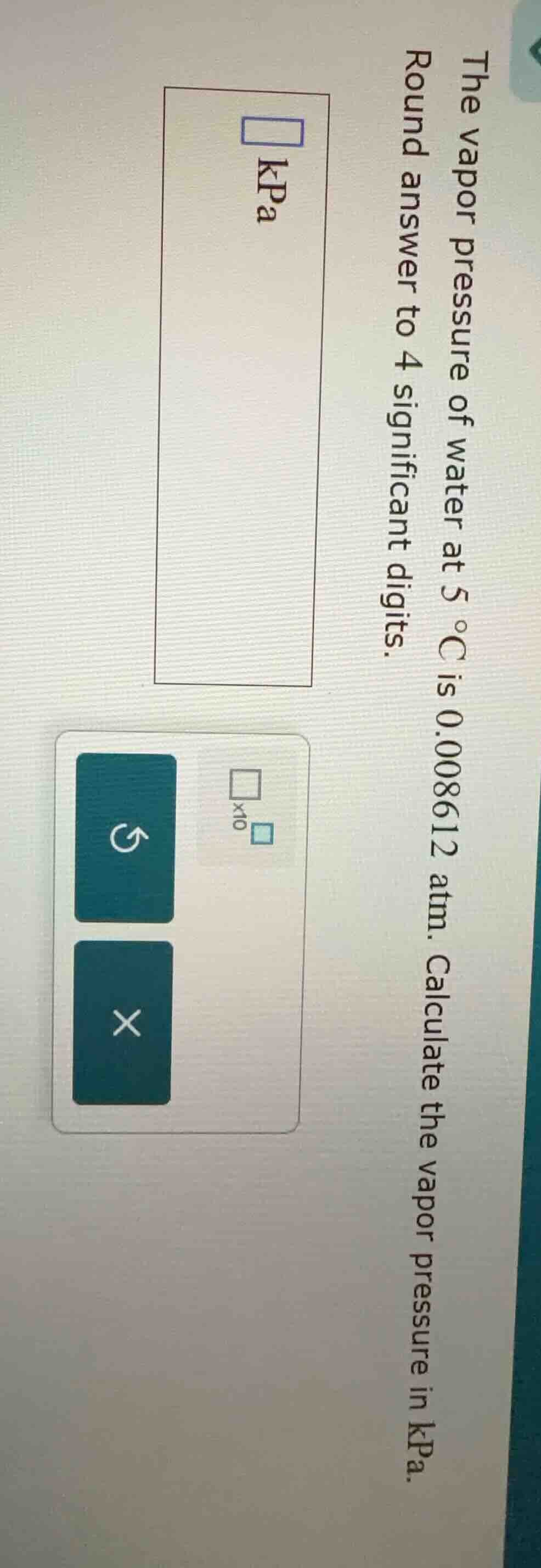 the vapor pressure of water at 5 °c is 0.008612 atm. calculate the vapo…