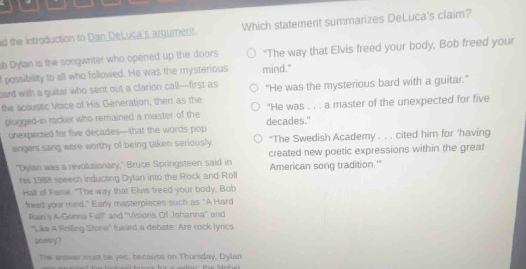 d the introduction to dan delucas argument. o dylan is the songwriter w…