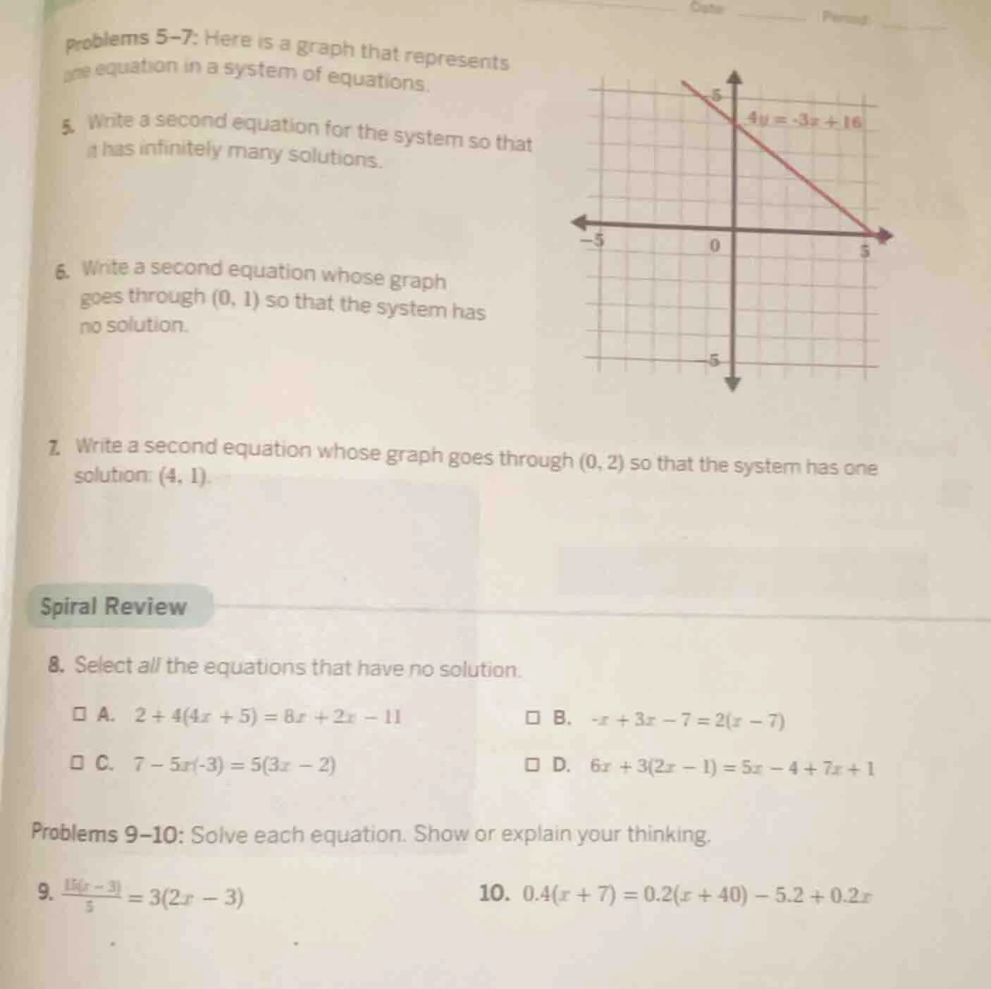 problems 5–7: here is a graph that represents one equation in a system …