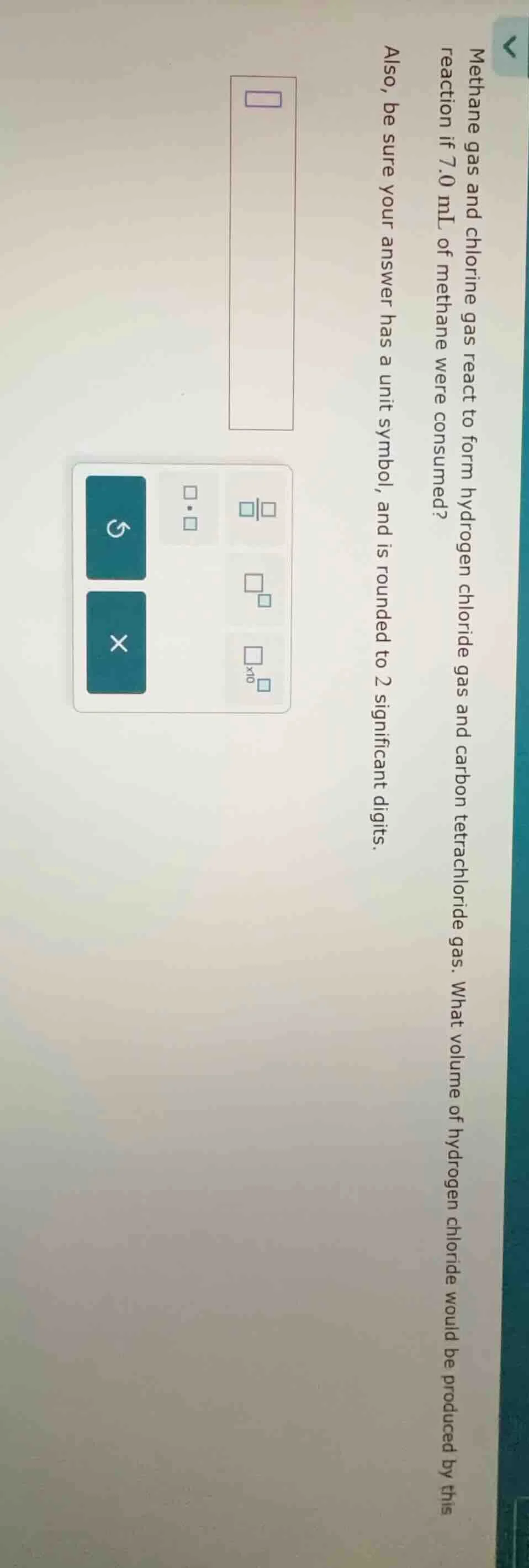 methane gas and chlorine gas react to form hydrogen chloride gas and ca…