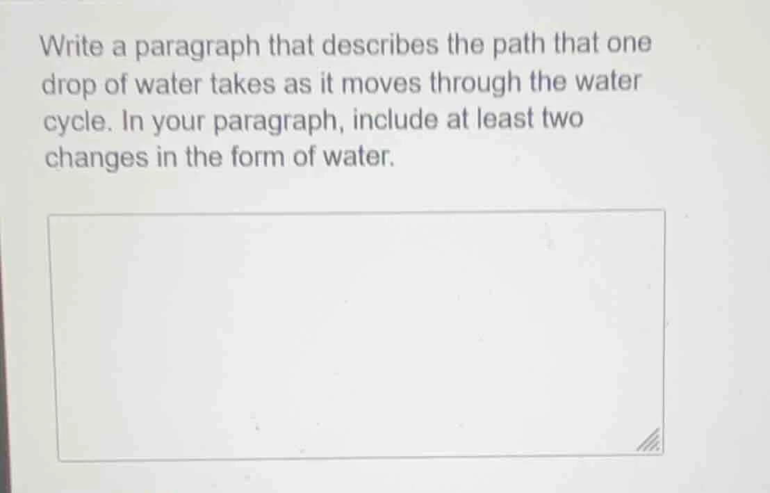 write a paragraph that describes the path that one drop of water takes …