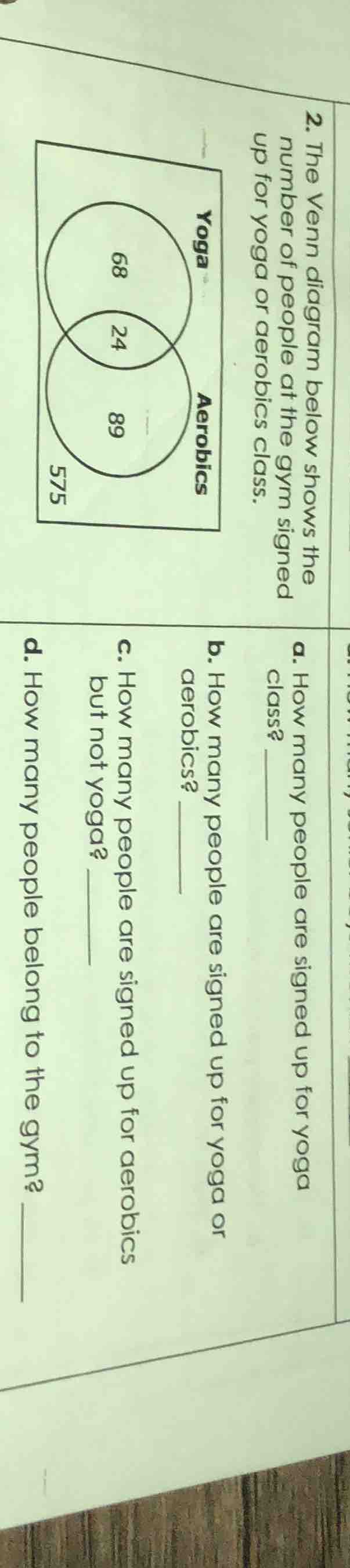 2. the venn diagram below shows the number of people at the gym signed …