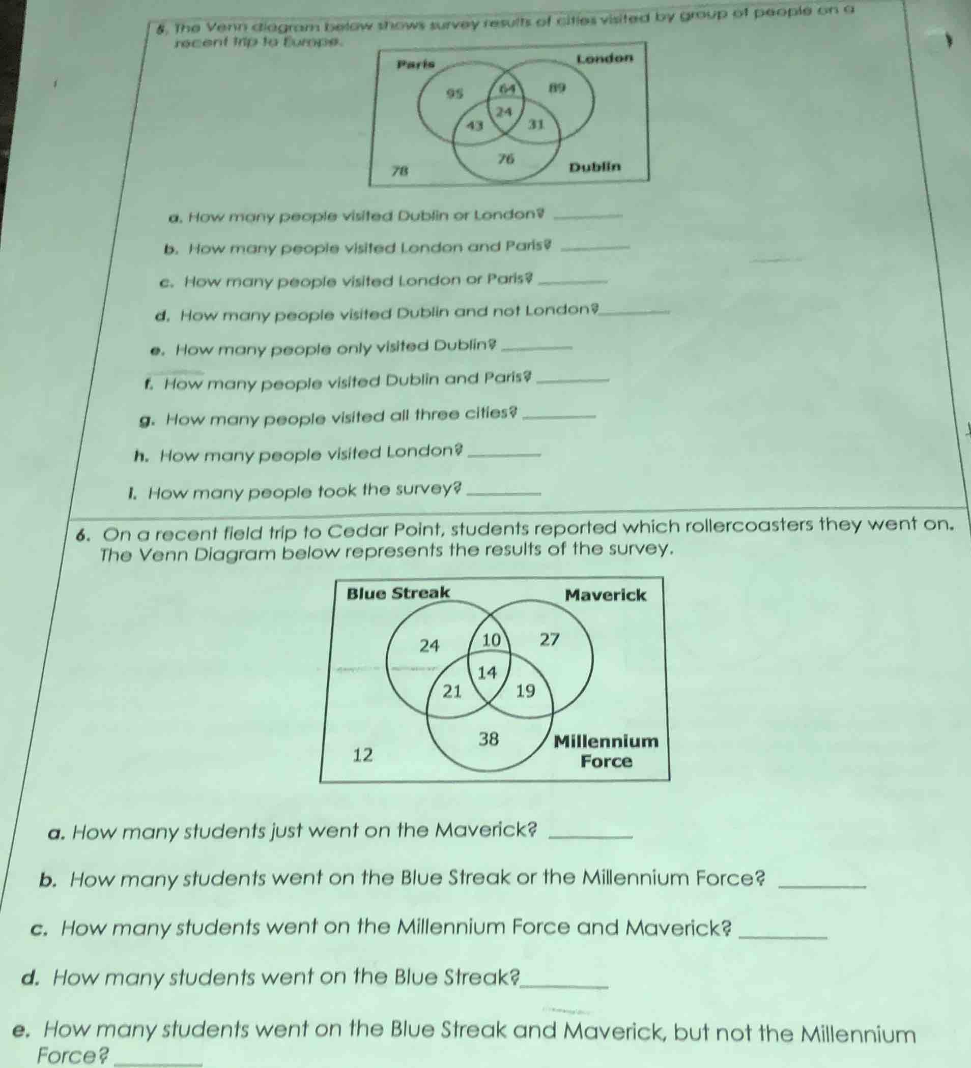 5. the venn diagram below shows survey results of cities visited by gro…