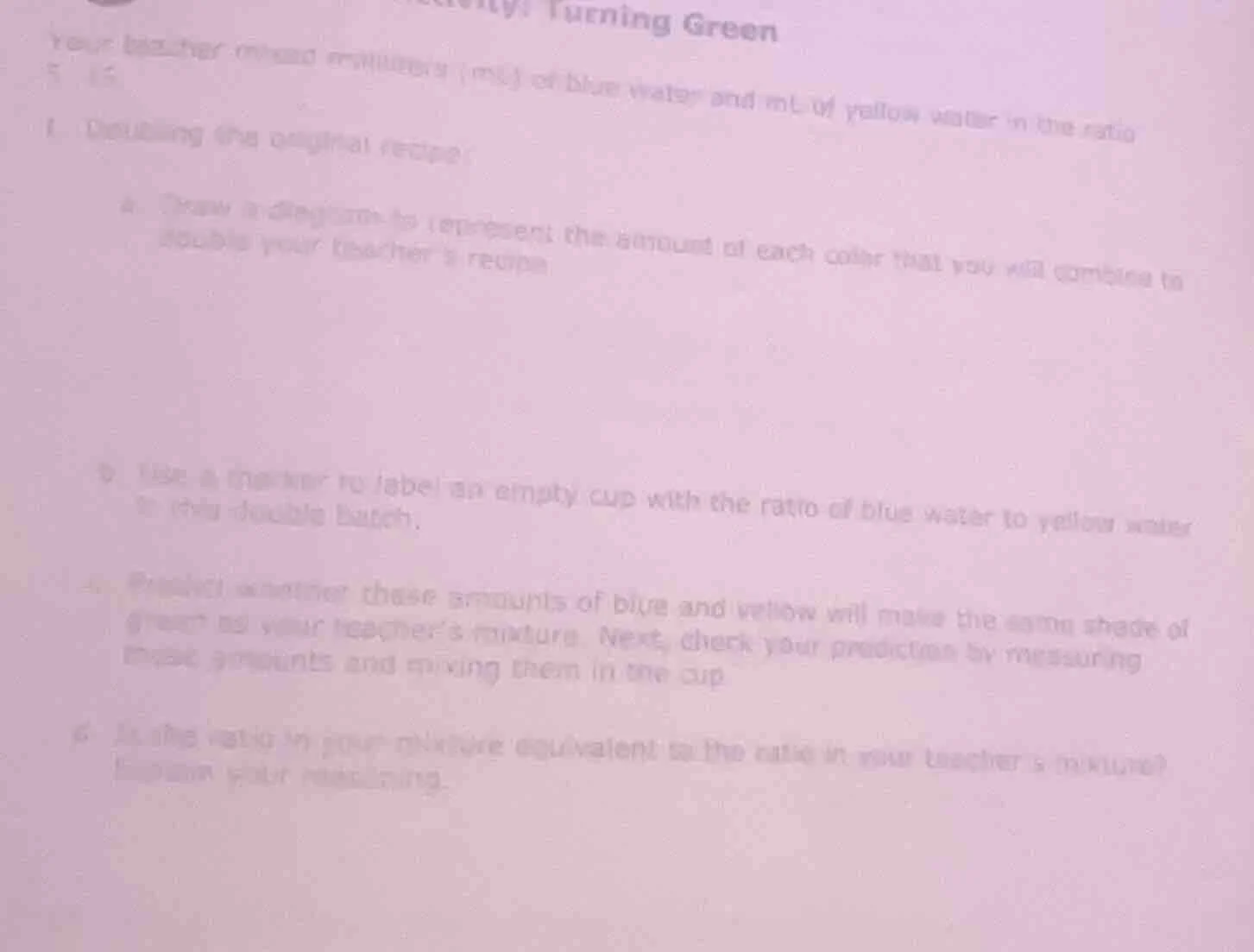 turning green your teacher mixed milliliters (ml) of blue water and ml …