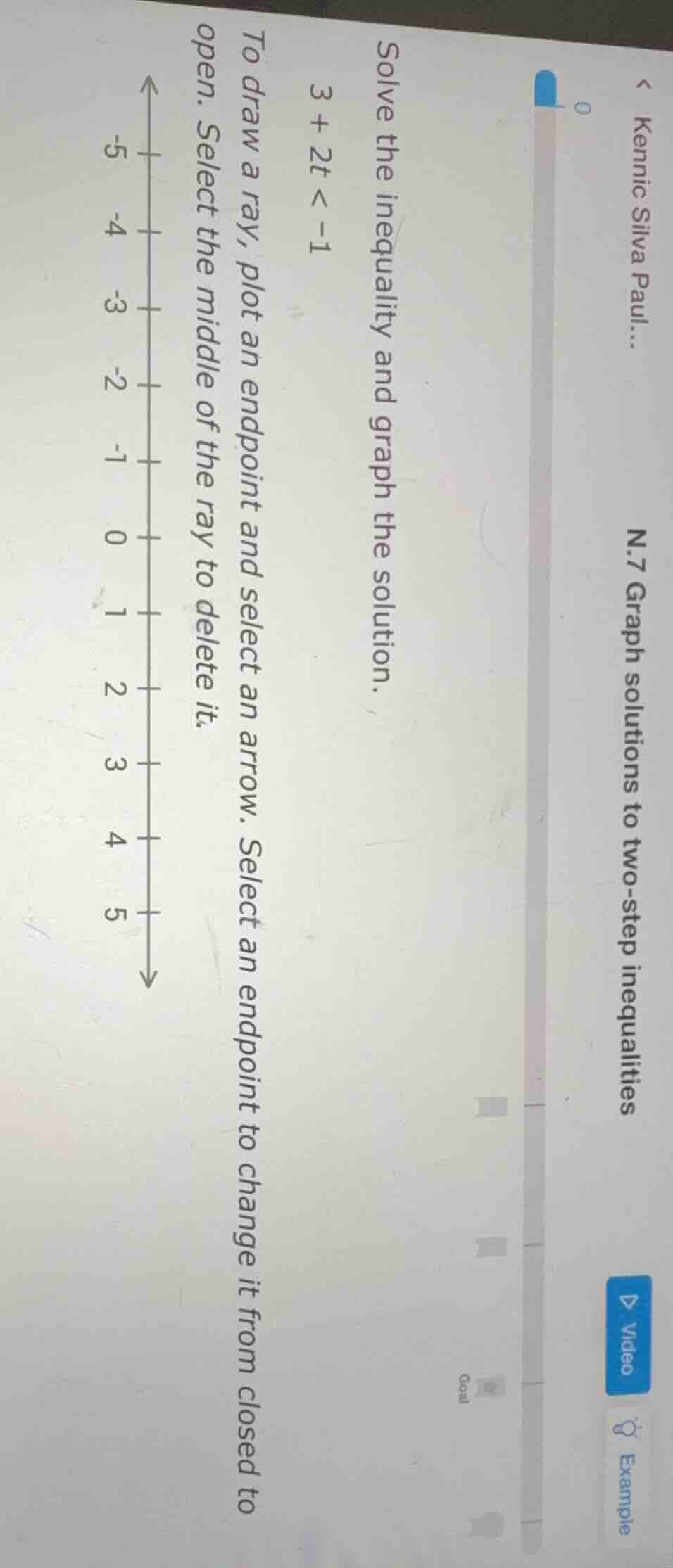 solve the inequality and graph the solution. 3 + 2t < -1 to draw a ray,…