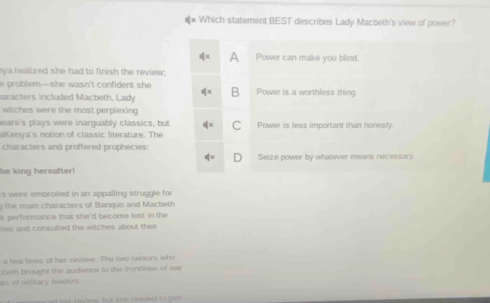 which statement best describes lady macbeth’s view of power? a power ca…