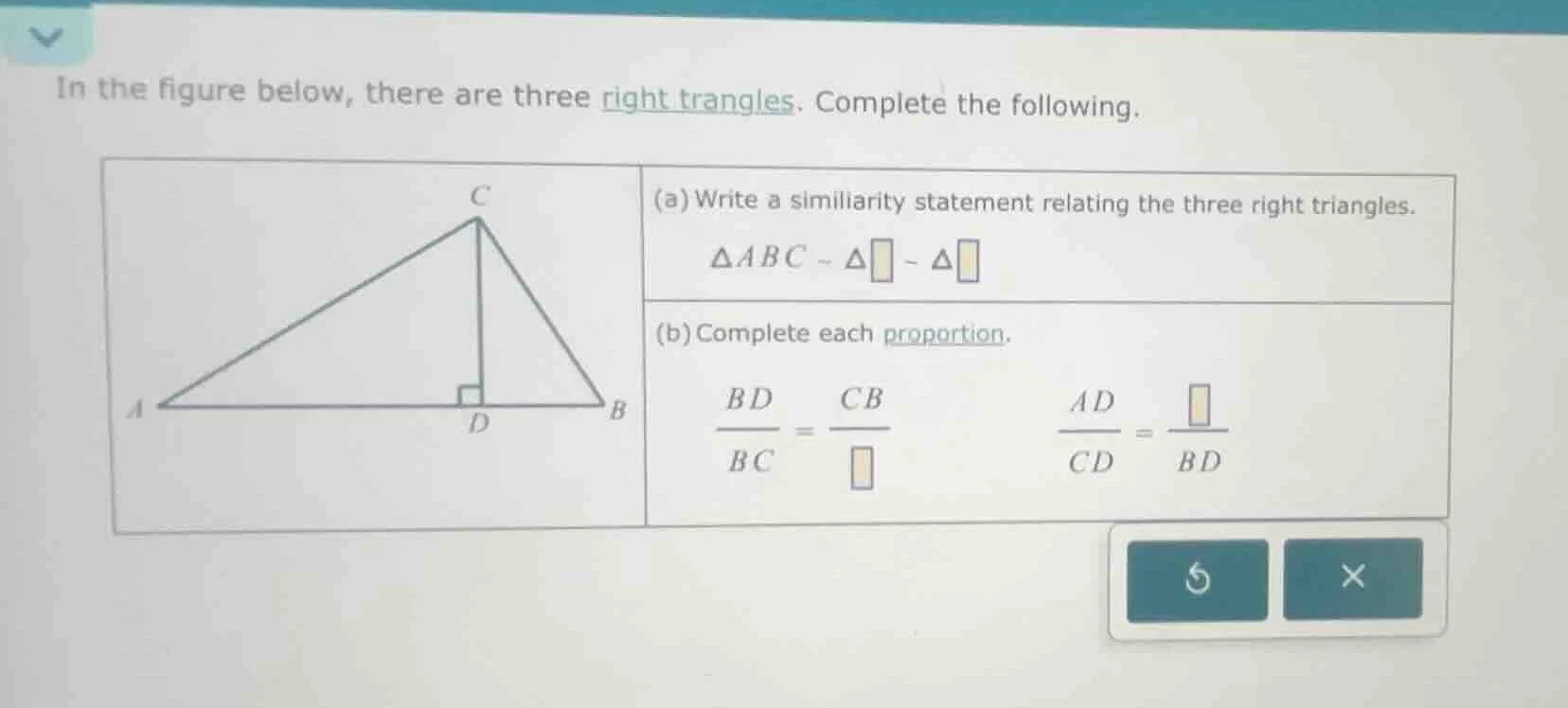 in the figure below, there are three right triangles. complete the foll…
