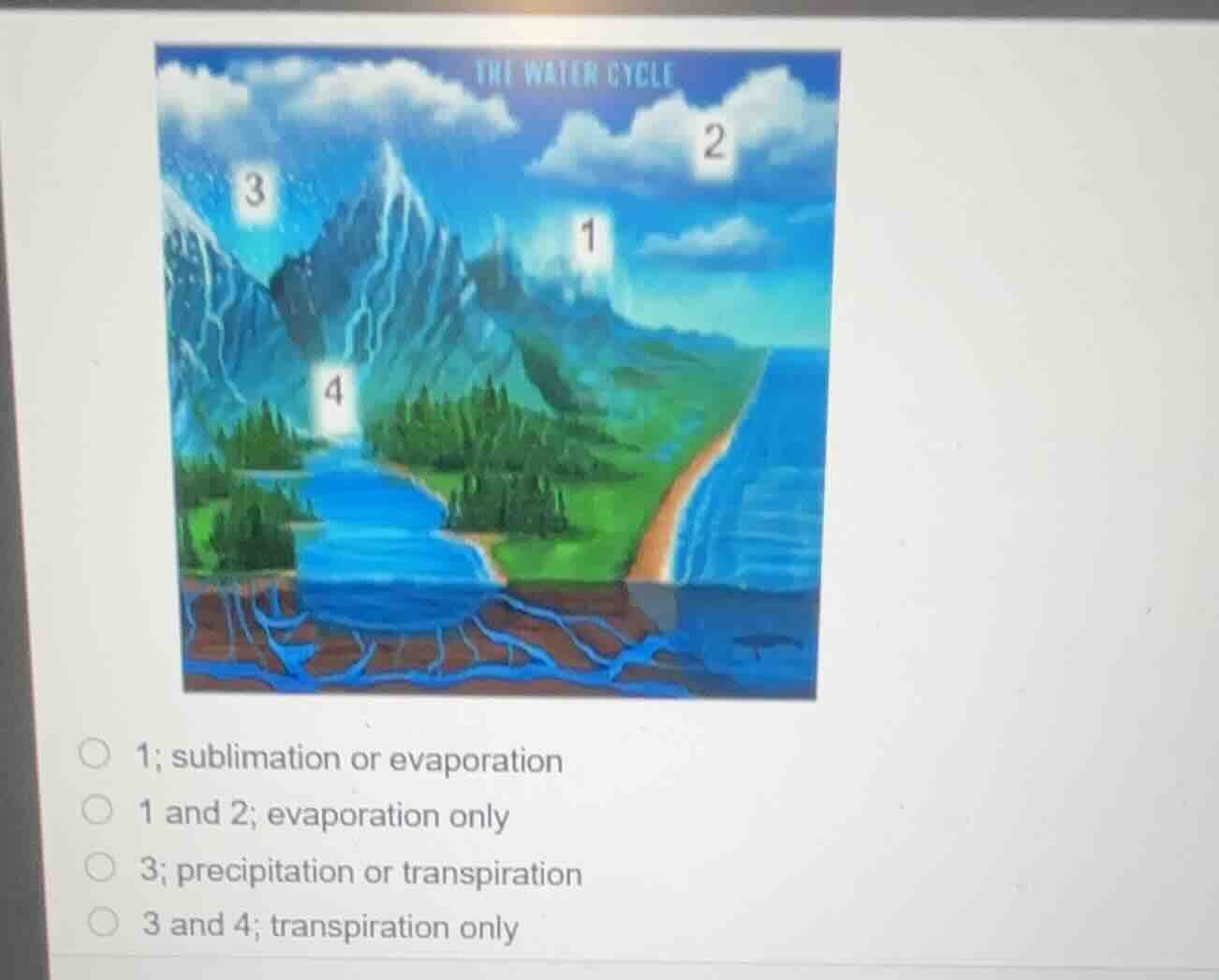 1; sublimation or evaporation 1 and 2; evaporation only 3; precipitatio…
