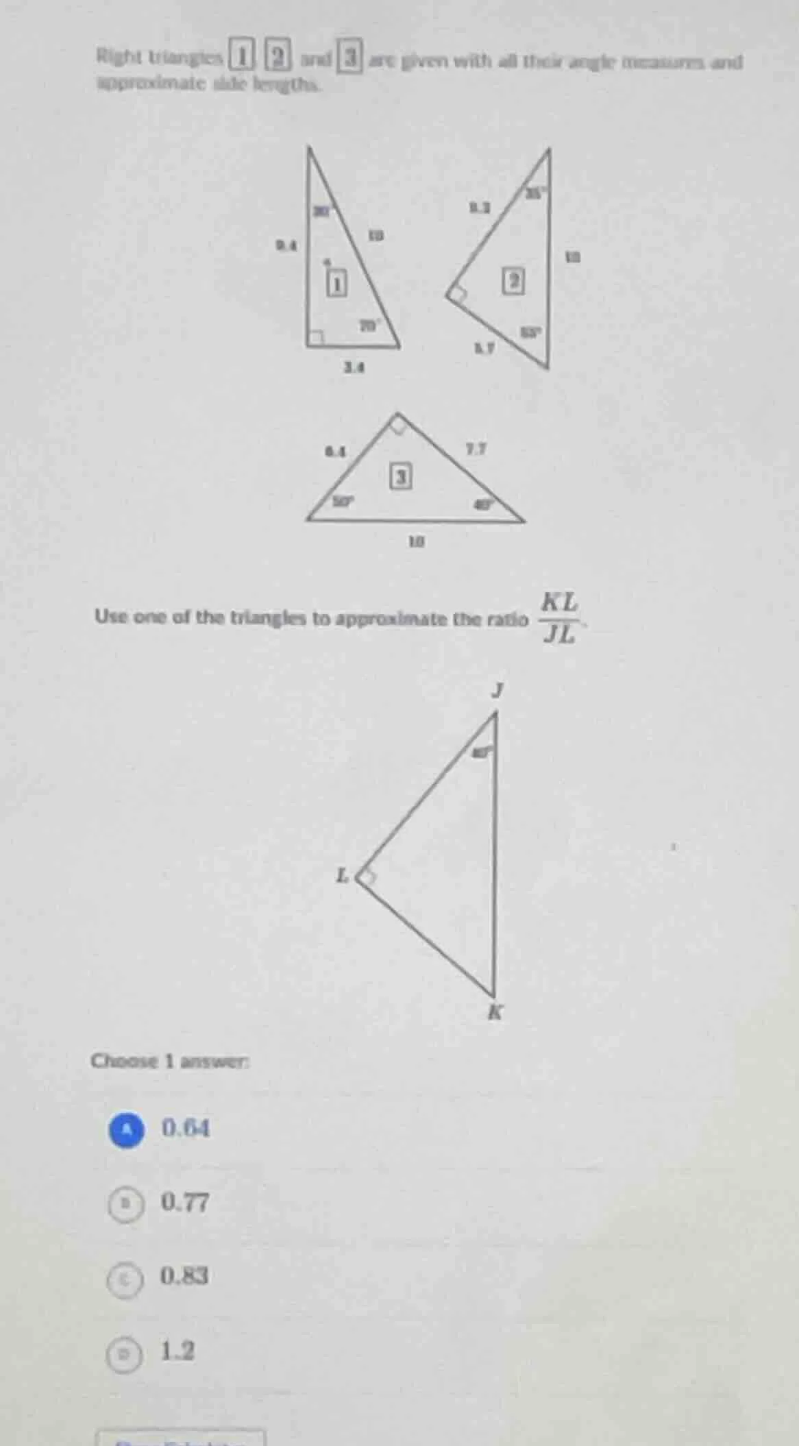 right triangles 1, 2, and 3 are given with all their angle measures and…
