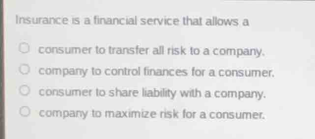 insurance is a financial service that allows a consumer to transfer all…