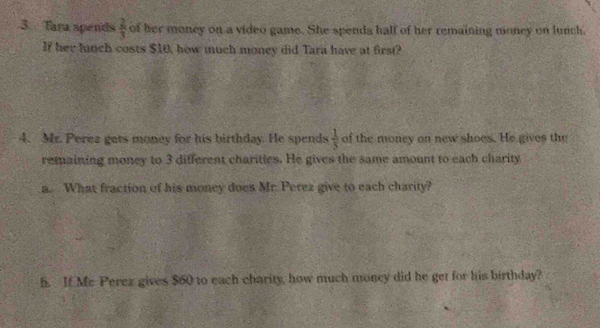 3. tara spends \\(\\frac{2}{3}\\) of her money on a video game. she spe…