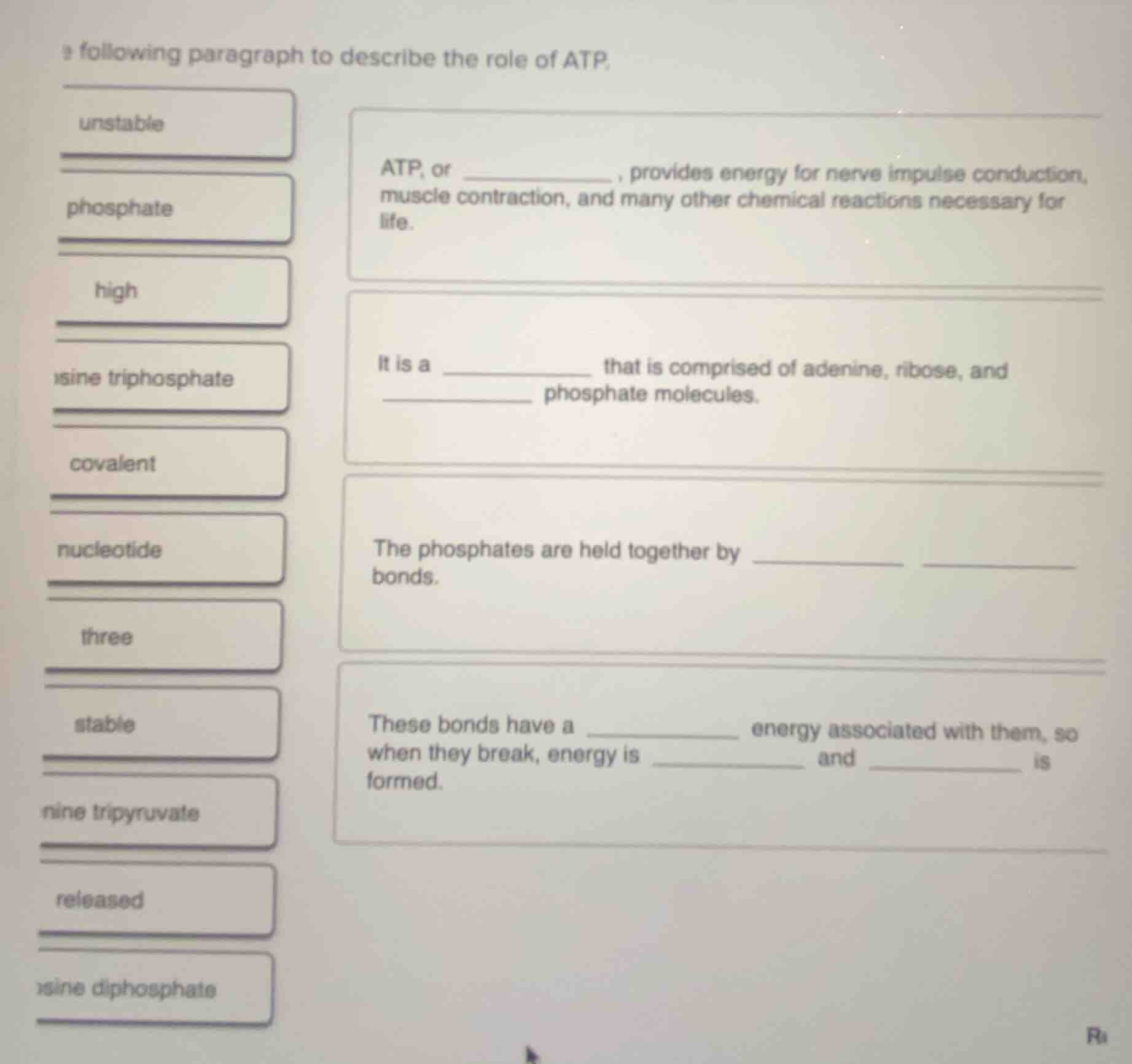 following paragraph to describe the role of atp. atp, or __________, pr…
