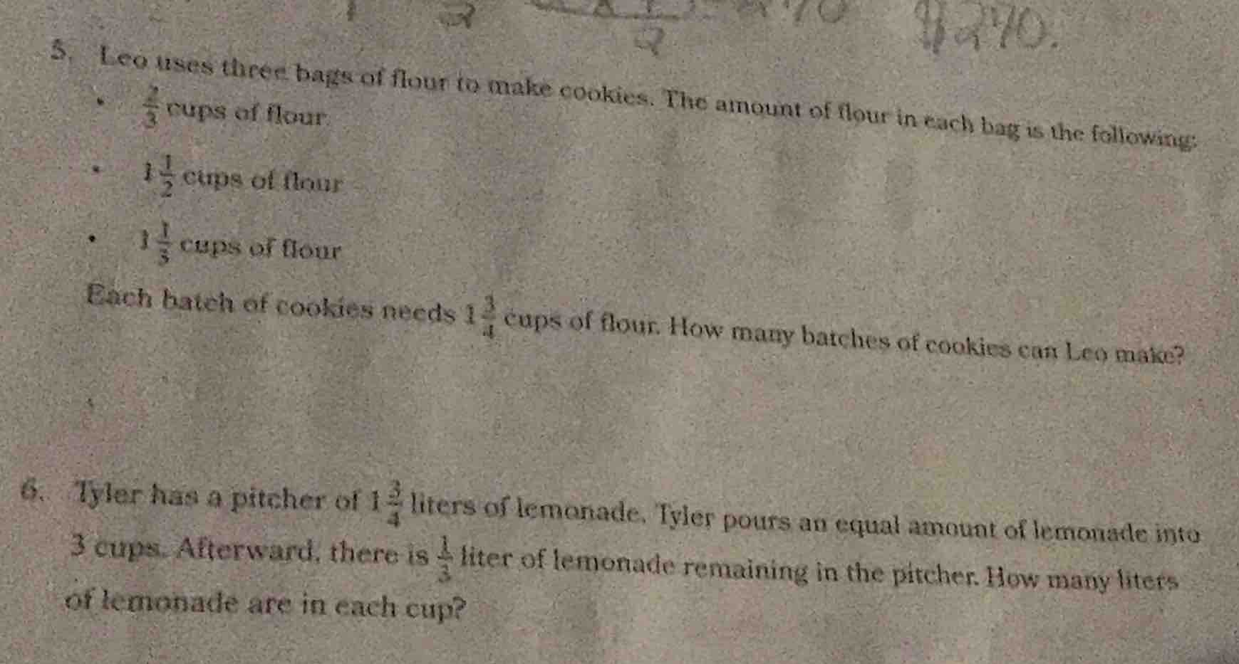 5. leo uses three bags of flour to make cookies. the amount of flour in…