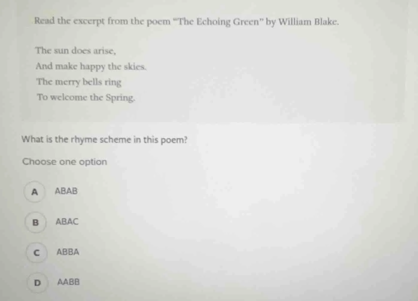 read the excerpt from the poem \the echoing green\ by william blake. th…