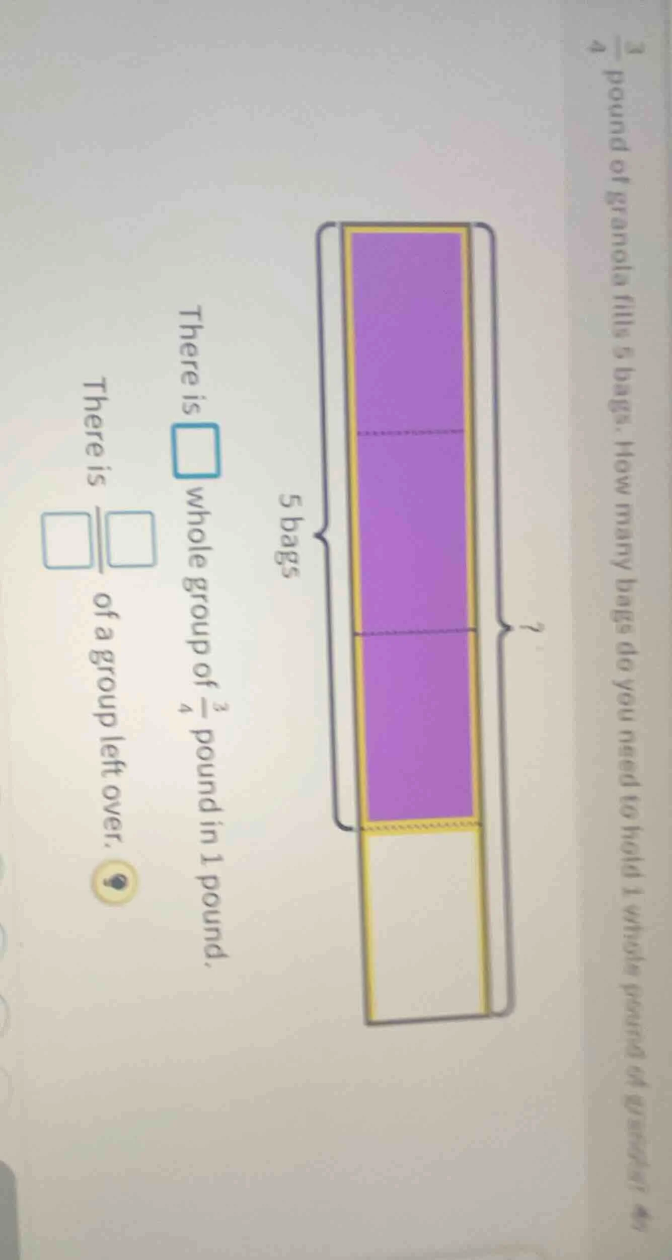 there is \\(\\square\\) whole group of \\(\\frac{3}{4}\\) pound in 1 po…