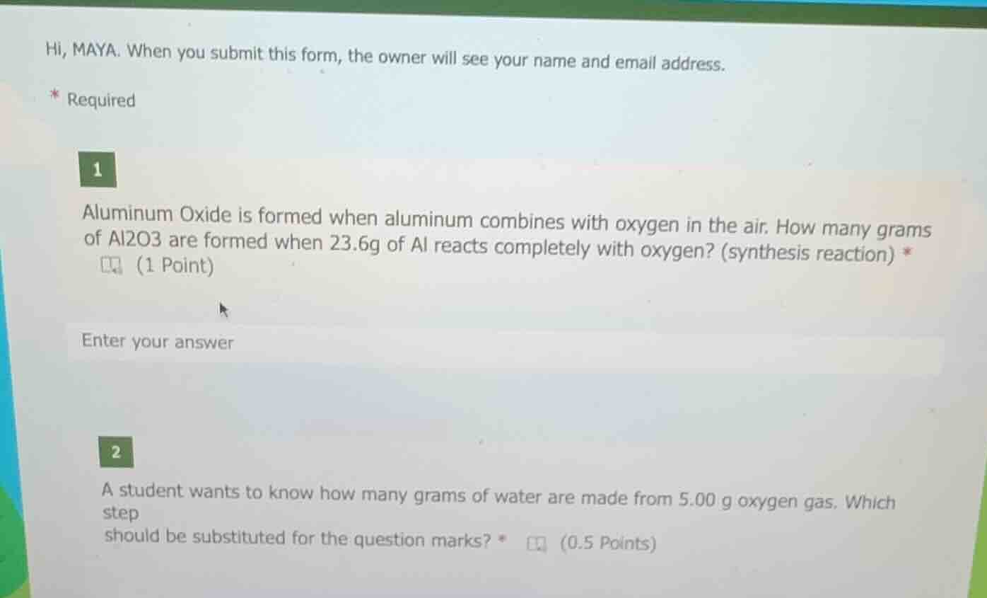 hi, maya. when you submit this form, the owner will see your name and e…