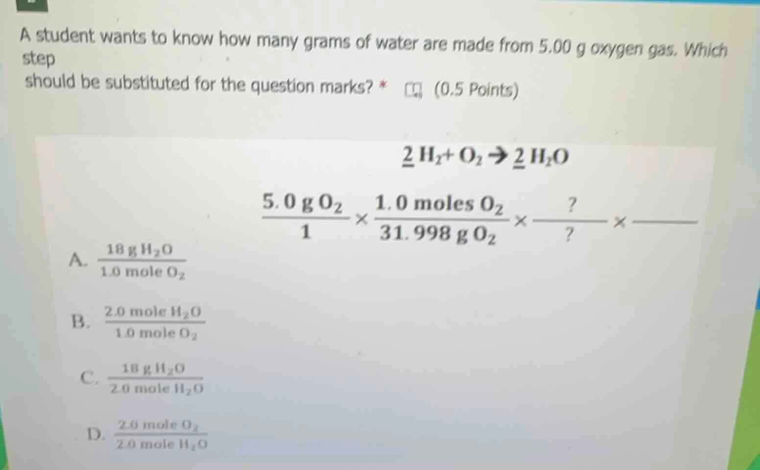 a student wants to know how many grams of water are made from 5.00 g ox…