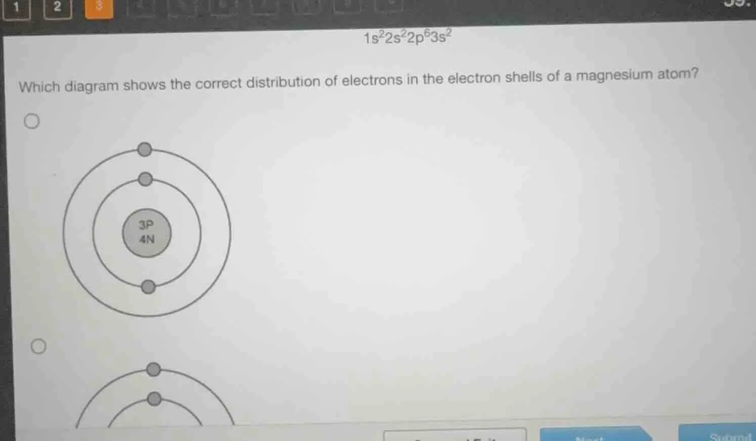 1s²2s²2p⁶3s² which diagram shows the correct distribution of electrons …