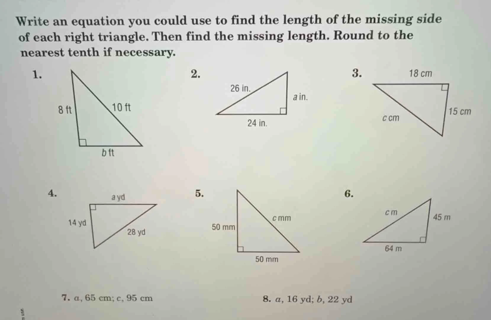 write an equation you could use to find the length of the missing side …