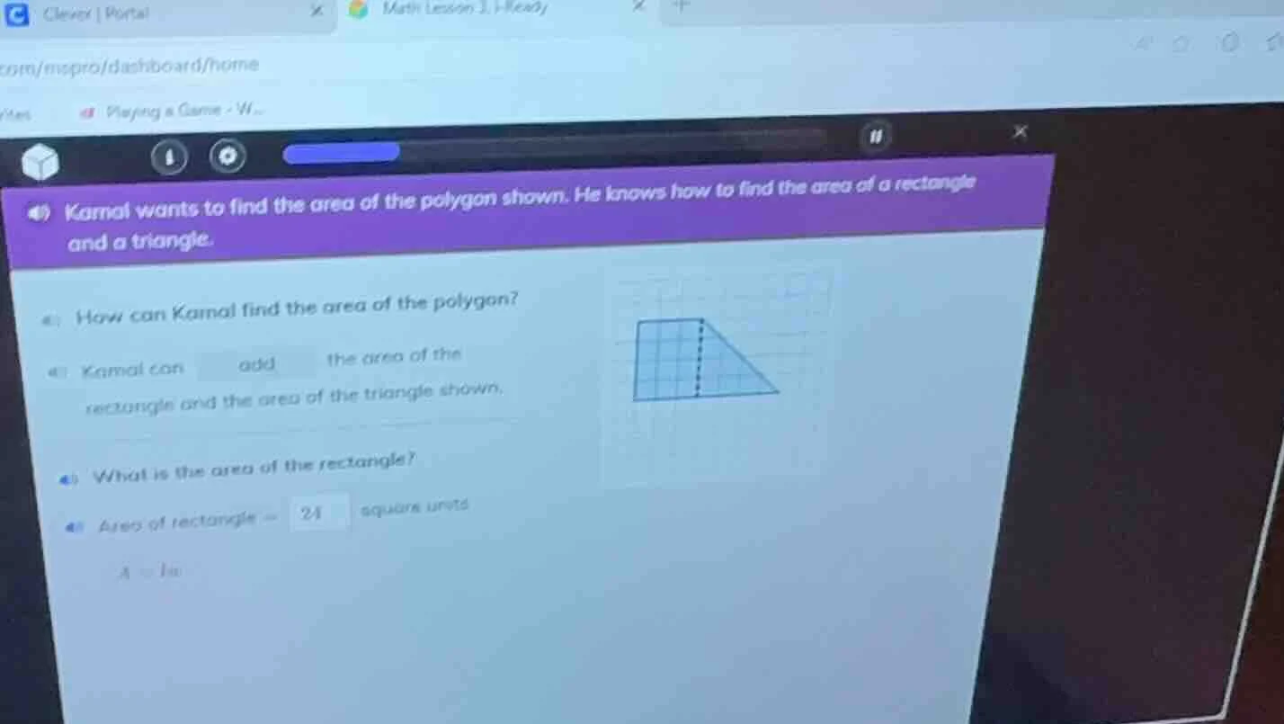 kamal wants to find the area of the polygon shown. he knows how to find…
