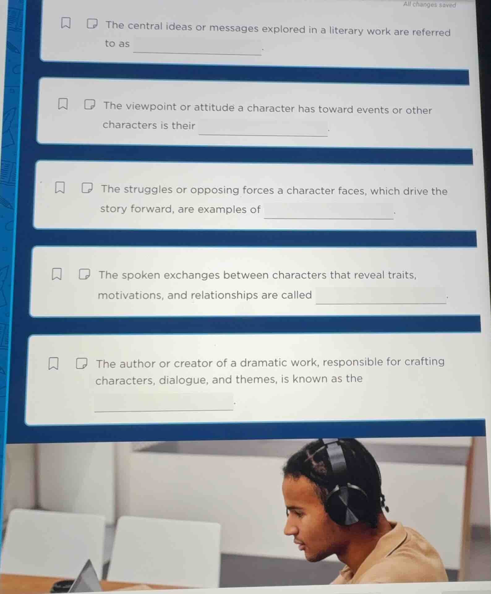 the central ideas or messages explored in a literary work are referred …