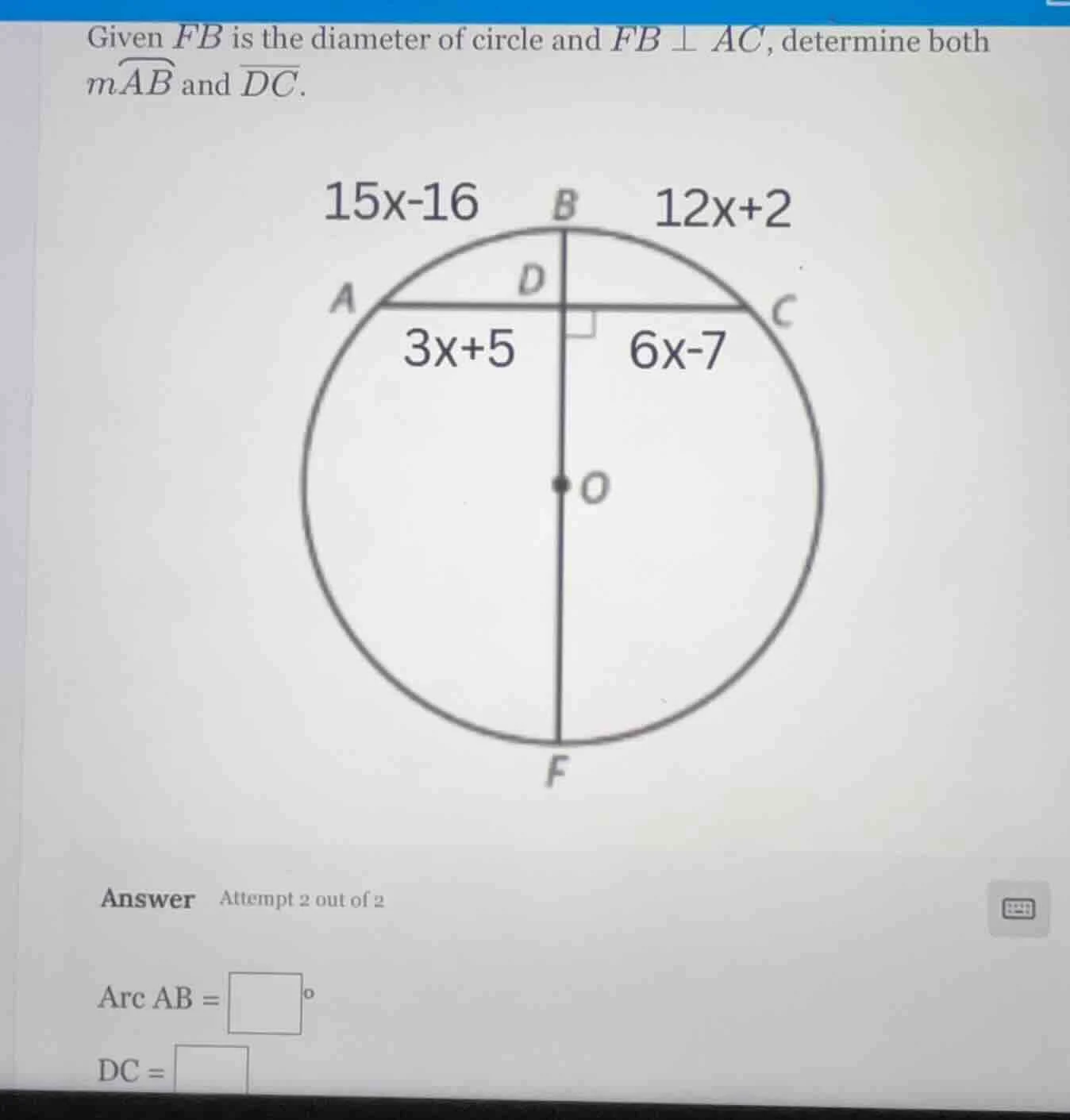given ( fb ) is the diameter of circle and ( fb perp ac ), determine bo…