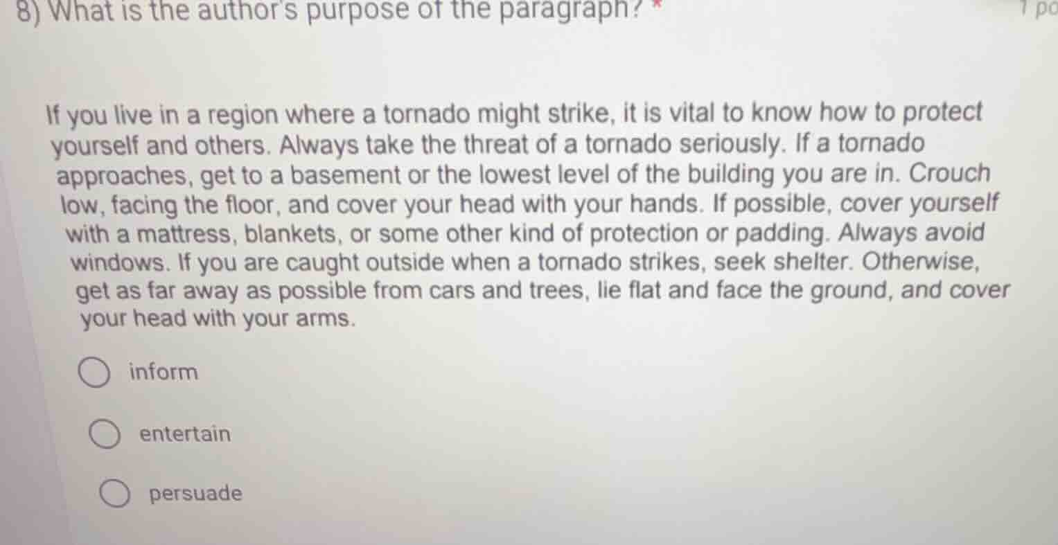 8) what is the authors purpose of the paragraph? * if you live in a reg…