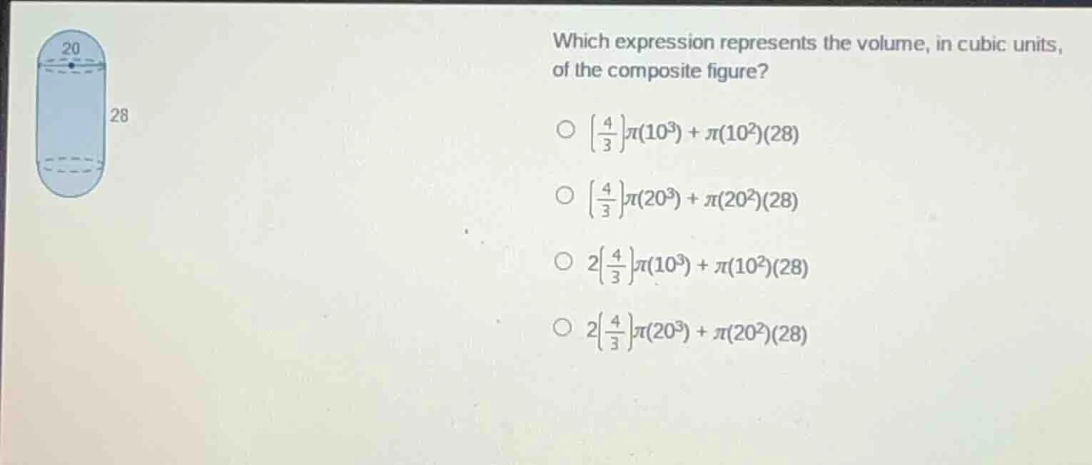 which expression represents the volume, in cubic units, of the composit…