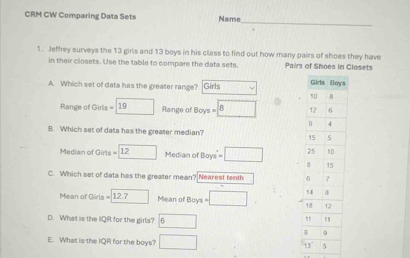 crm cw comparing data sets name 1. jeffrey surveys the 13 girls and 13 …