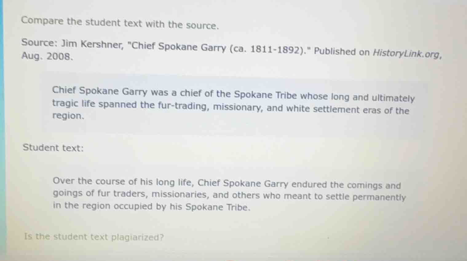 compare the student text with the source. source: jim kershner, \chief …