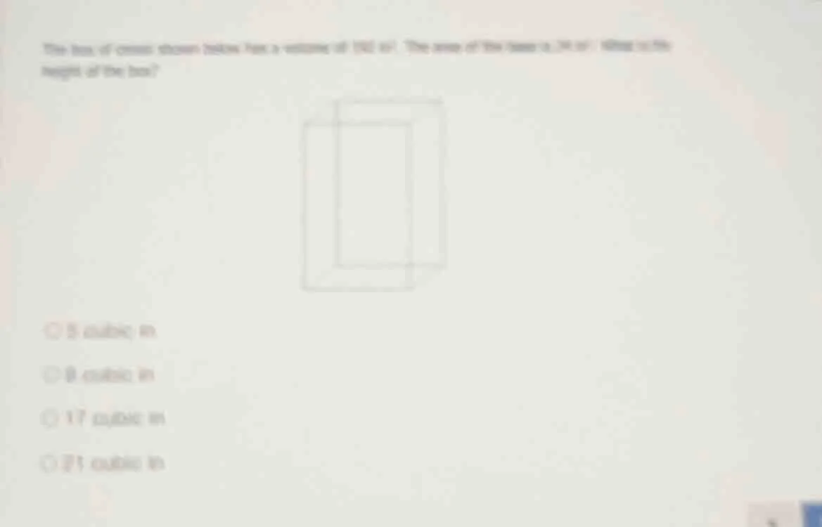 the box of cereal shown below has a volume of 152 in³. the area of the …