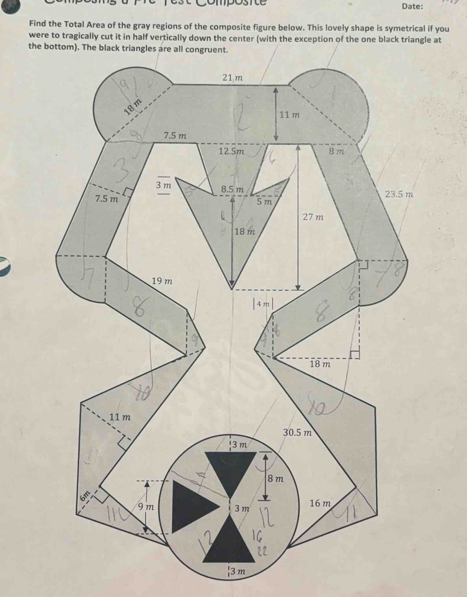find the total area of the gray regions of the composite figure below. …