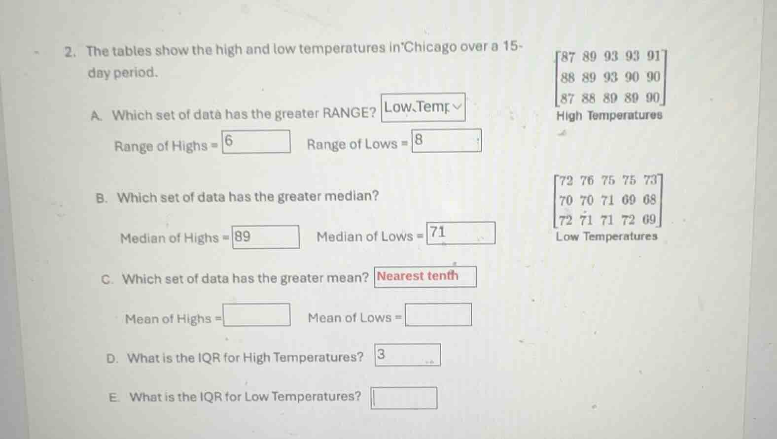 2. the tables show the high and low temperatures in chicago over a 15 -…